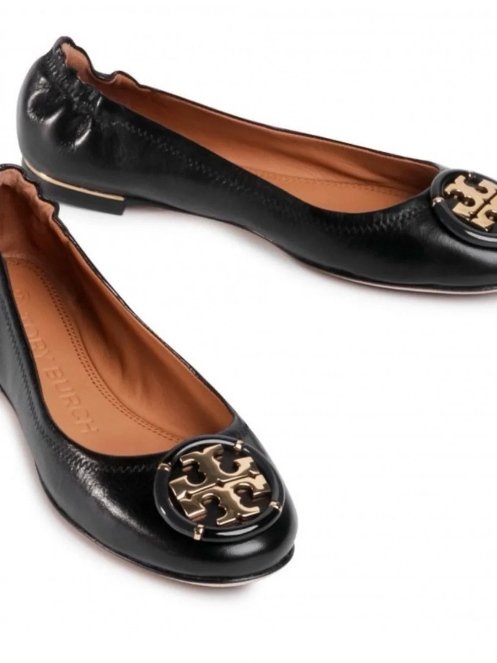 Brand New Tory Burch Black Leather Ballet Flats with Gold Medallion-Never worn